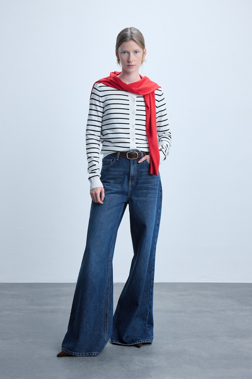 Women Ecru Regular Fit Ecru Striped Crew Neck Cardigan