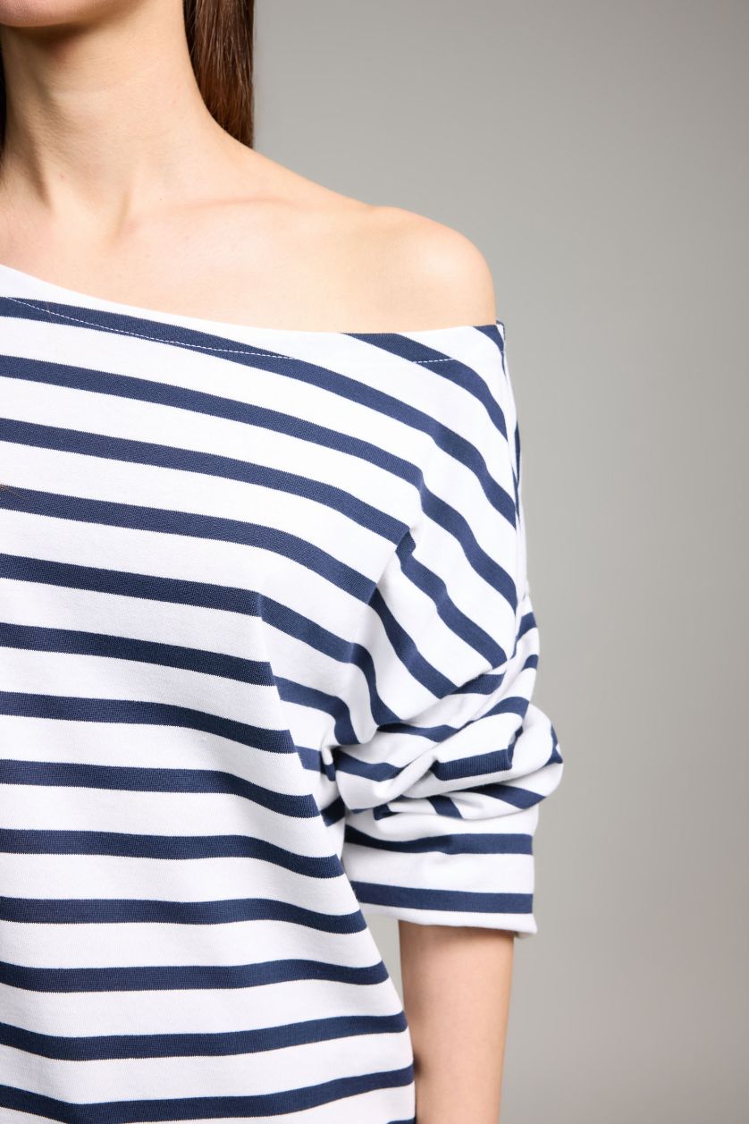 WOMAN NAVY Relax Fit Boat Neck Premium Long Sleeve T-shirt