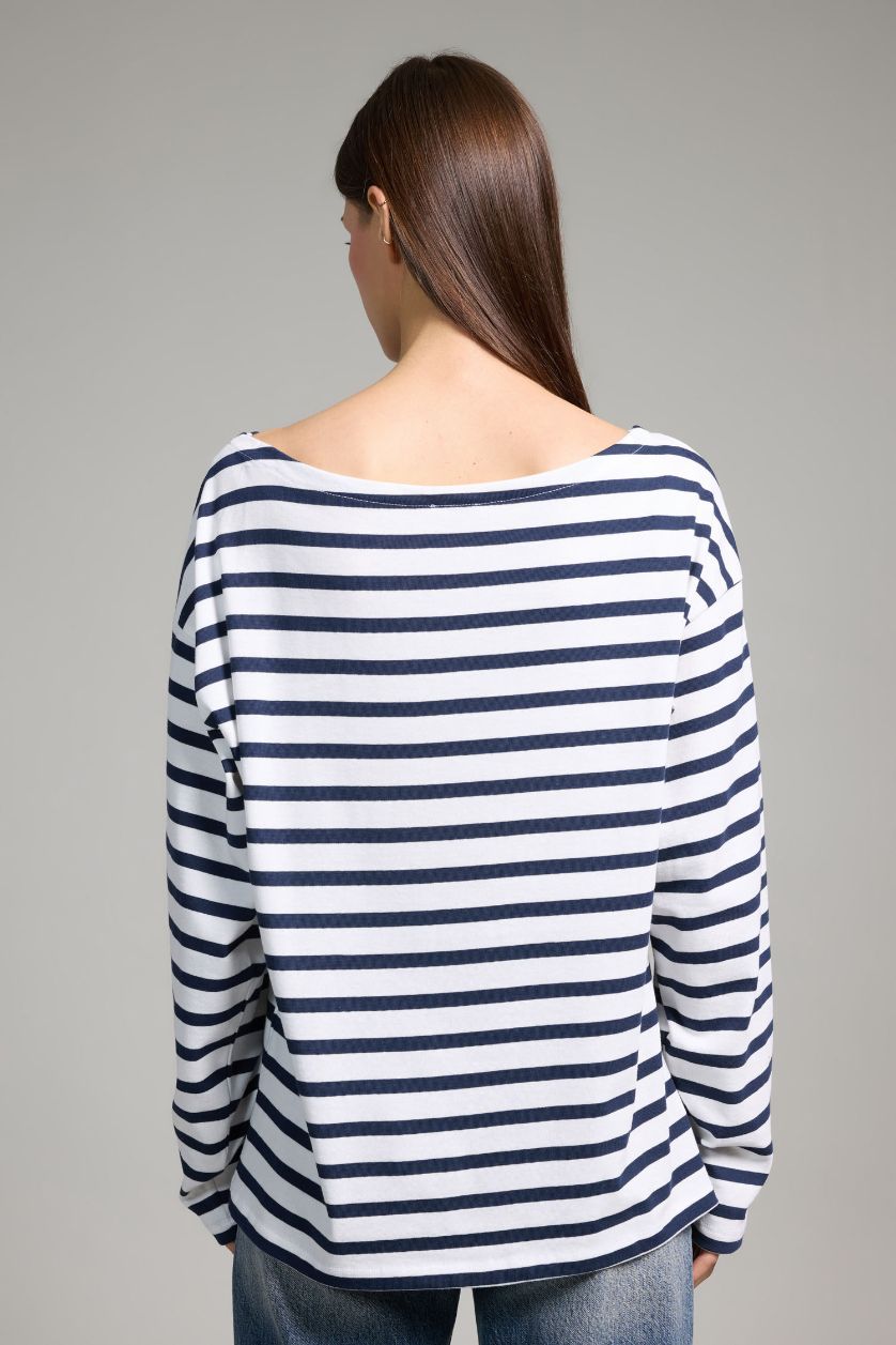 WOMAN NAVY Relax Fit Boat Neck Premium Long Sleeve T-shirt