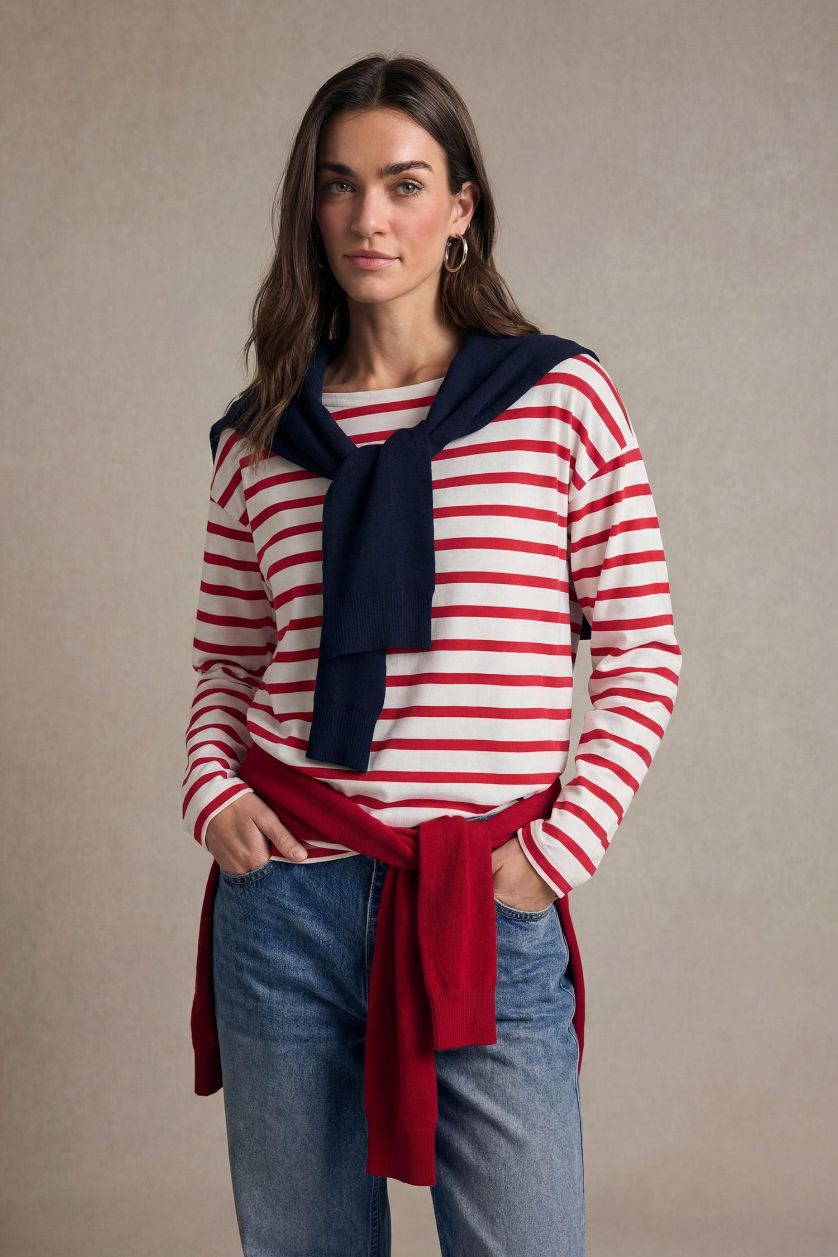 WOMAN Red Relax Fit Boat Neck Premium Long Sleeve T-shirt