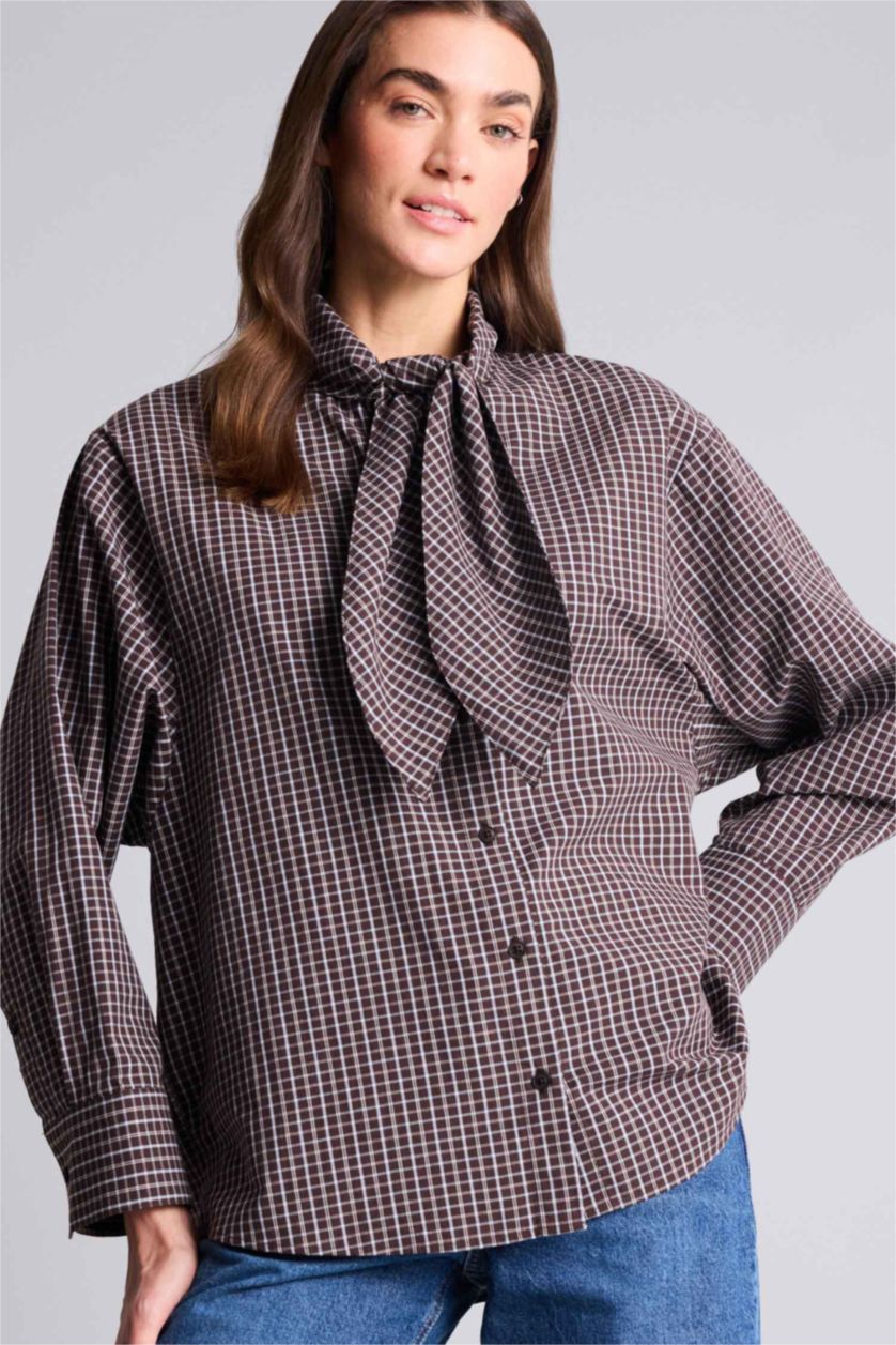 WOMAN Brown Oversize Fit Plaid Poplin Shirt