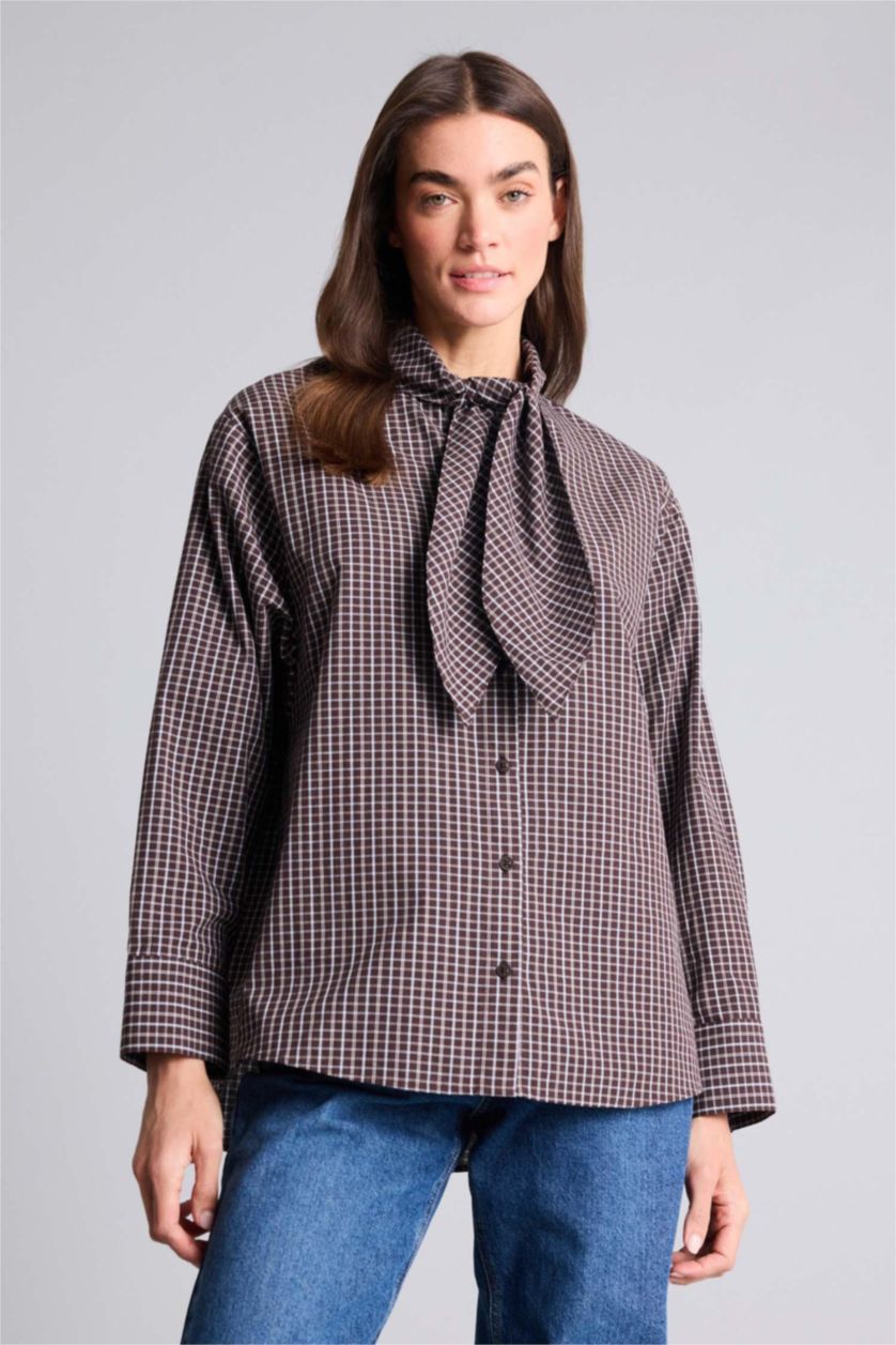 WOMAN Brown Oversize Fit Plaid Poplin Shirt