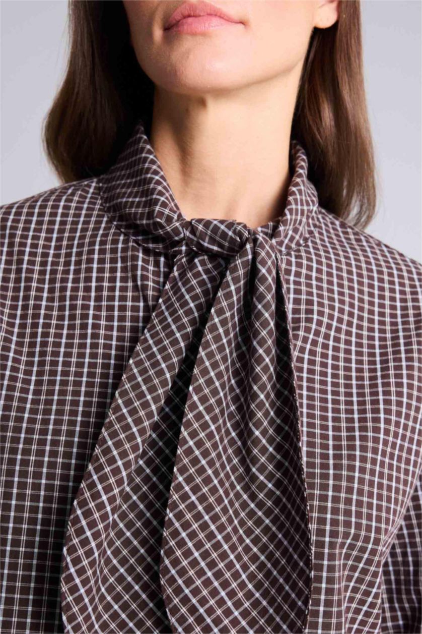 WOMAN Brown Oversize Fit Plaid Poplin Shirt