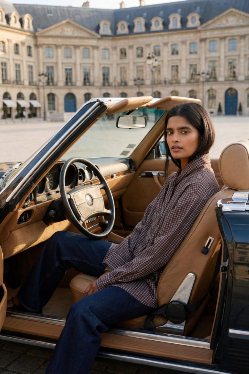 Kadın Kahve Oversize Kareli Poplin Gömlek