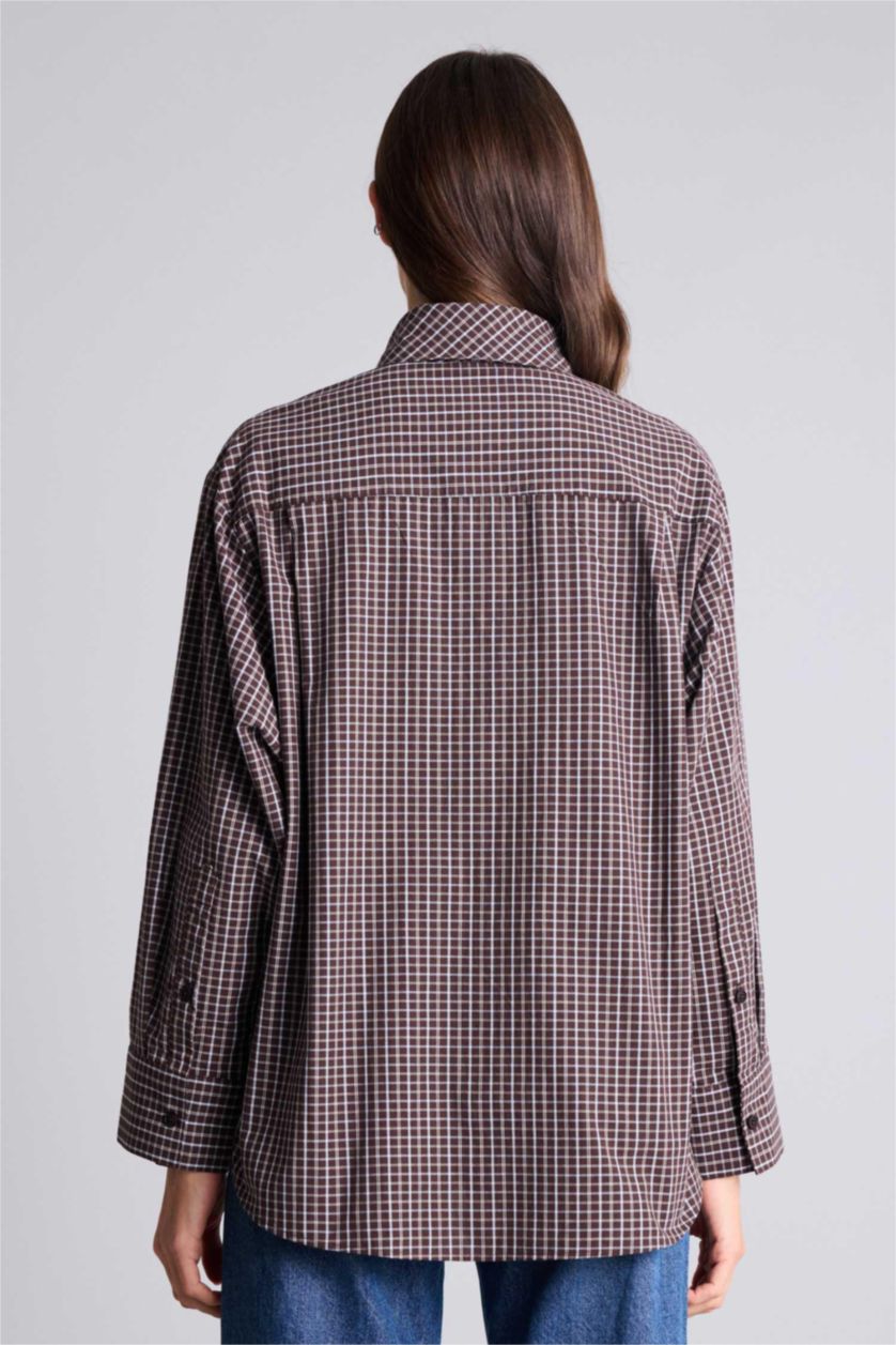 WOMAN Brown Oversize Fit Plaid Poplin Shirt