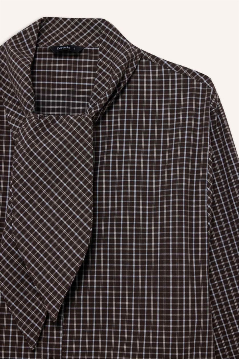 WOMAN Brown Oversize Fit Plaid Poplin Shirt