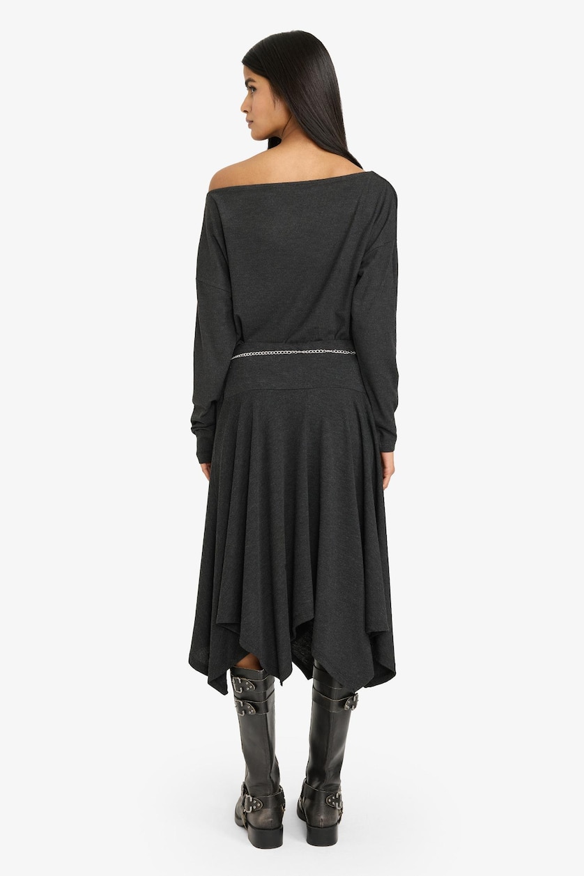 Women Anthracite Asymmetric Normal Waist Midi Knitted Skirt