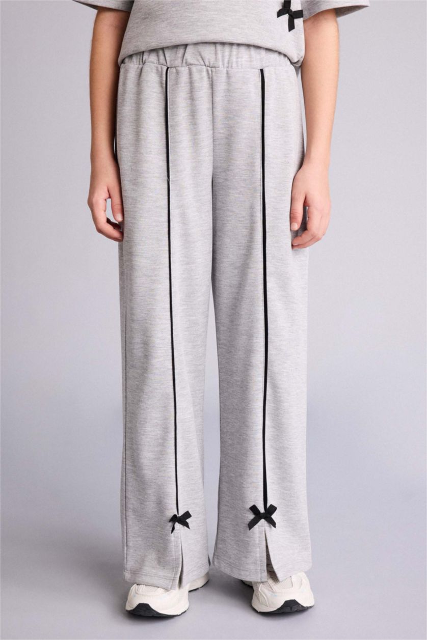 بناتي ميلانج رمادي فاتح طقم بناتي قصة عادية - قطعتين