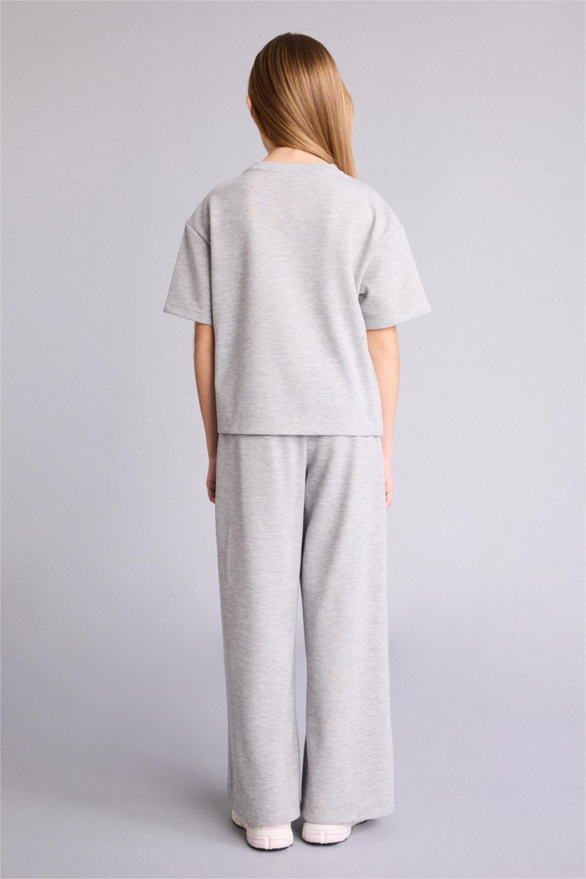 بناتي ميلانج رمادي فاتح طقم بناتي قصة عادية - قطعتين