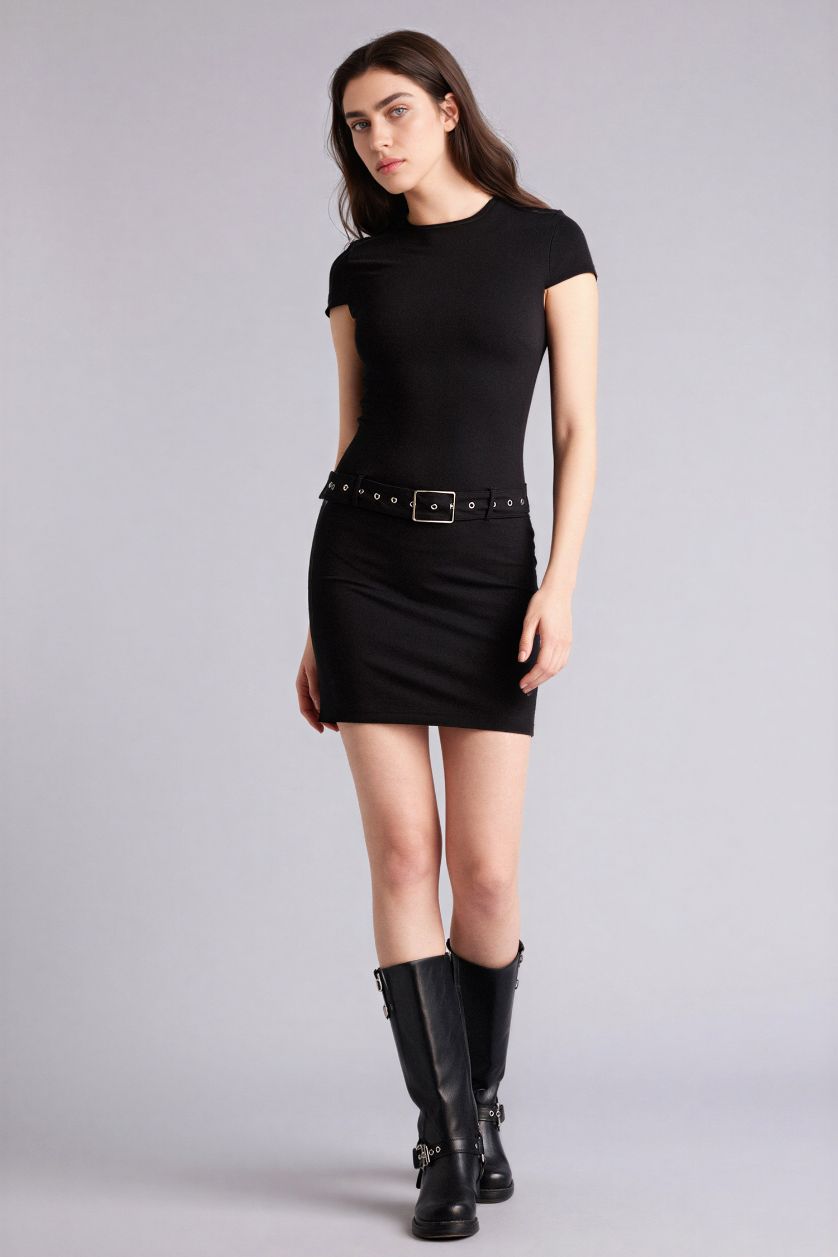 Woman Black Bodycon High Neck Mini Dress