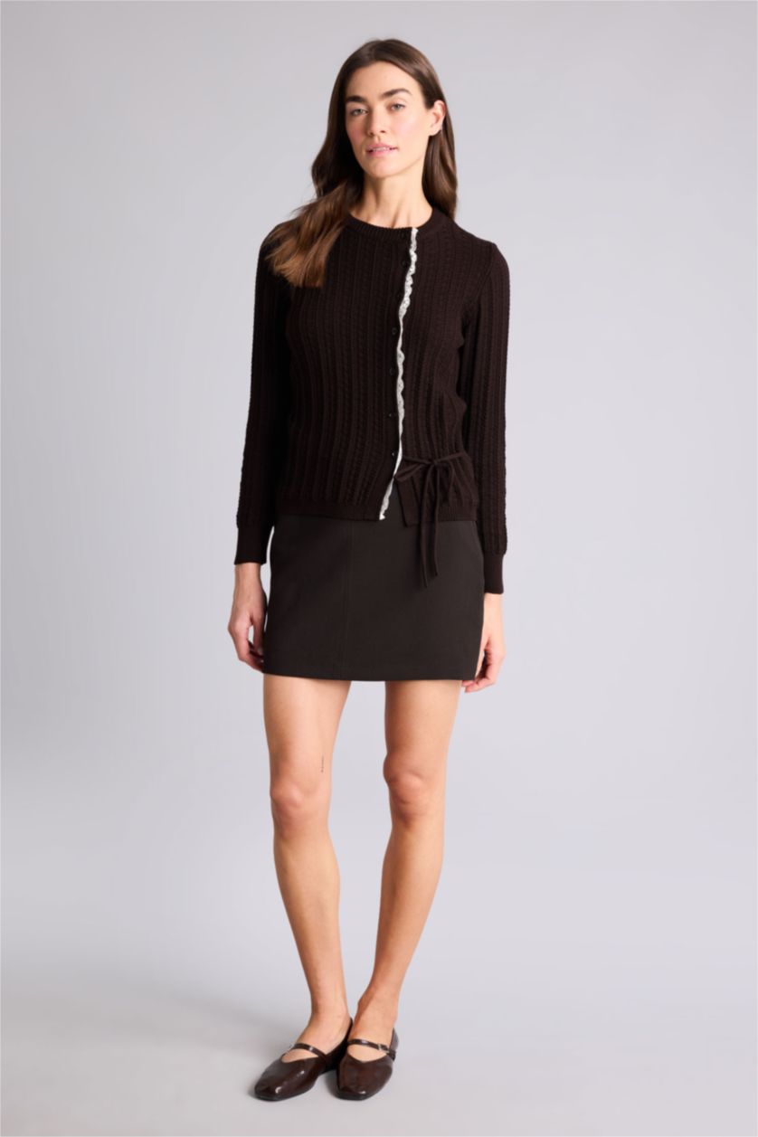 Kadın Kahve A Kesim Normal Bel Mini Etek