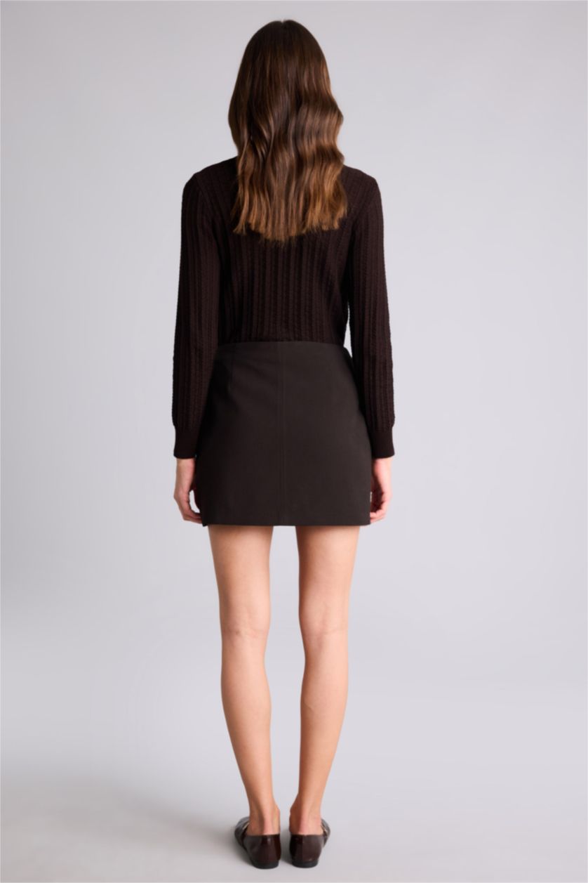 Kadın Kahve A Kesim Normal Bel Mini Etek