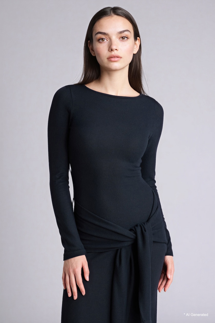 Kadın Lacivert Bodycon Vücudu Saran Penye Midi Elbise