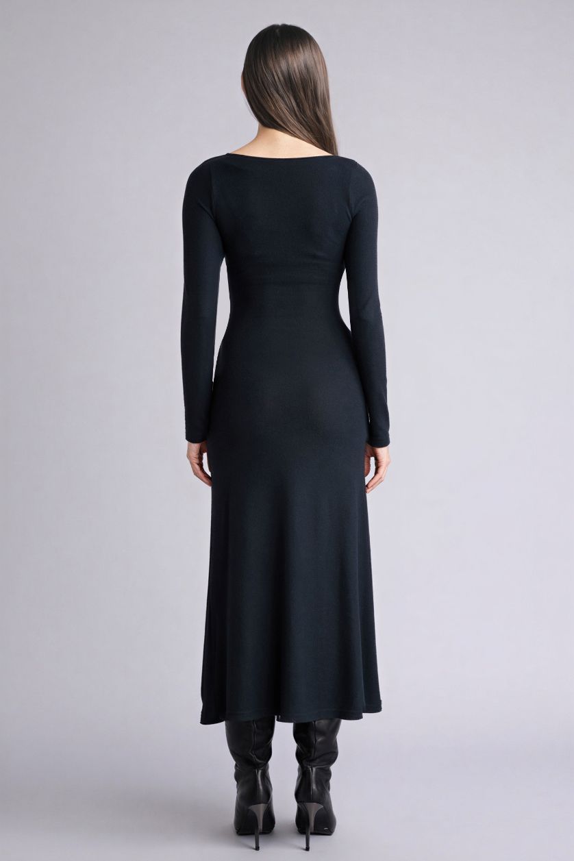 WOMAN NAVY Bodycon Crew Neck Midi Dress