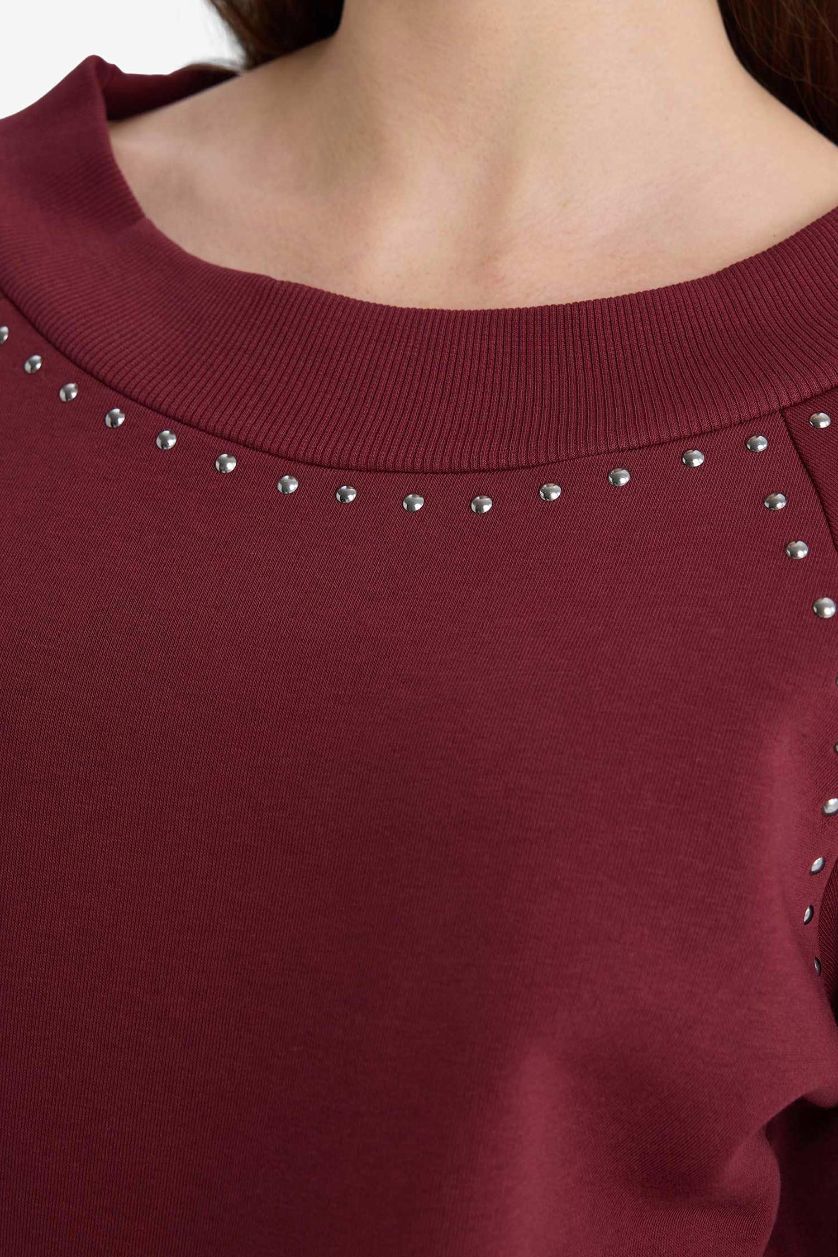 Woman Dark Bordeaux Oversize Fit Long Sleeve Sweatshirt