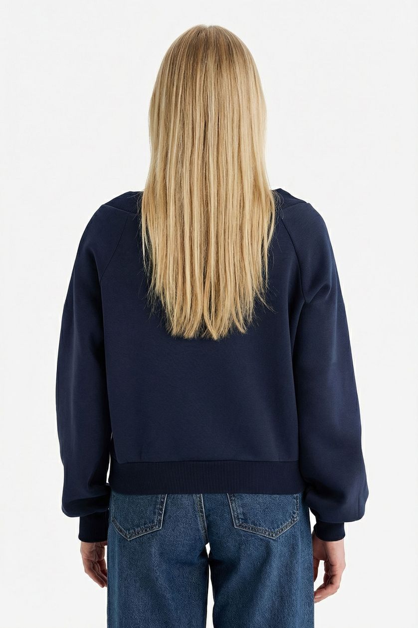 Kadın Lacivert Oversıze Açık Omuz Kalın Kumaş Sweatshirt