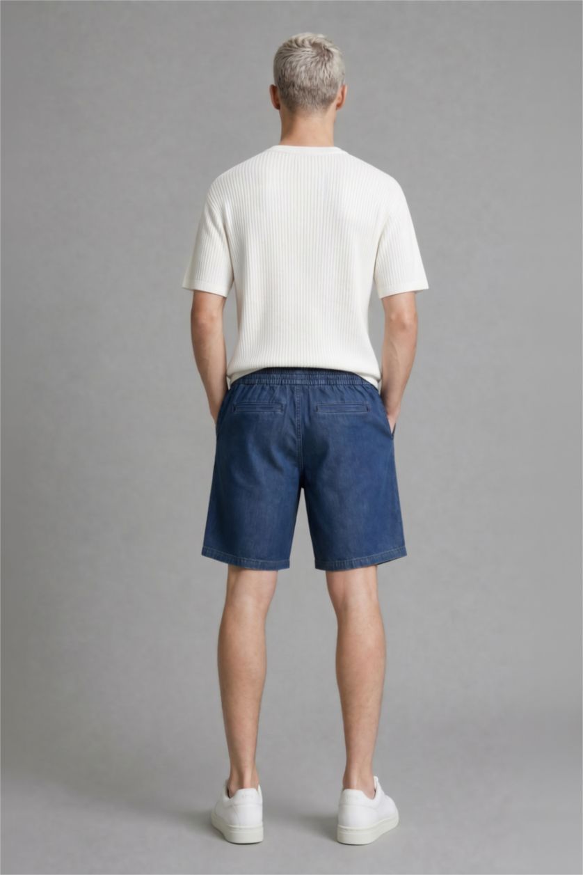 رجال أزرق غامق Soft Textured Baggy Fit Denim Bermuda Shorts