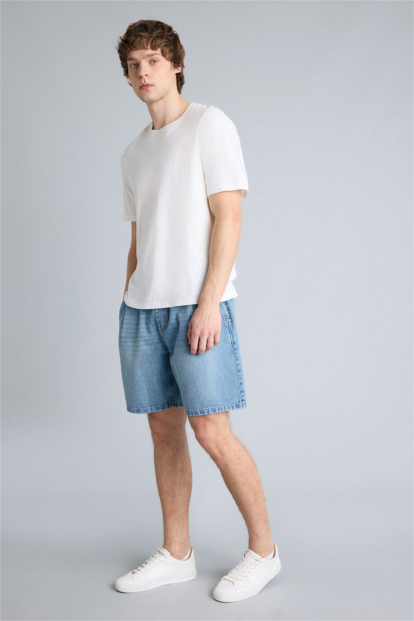 Ерлер Көк Жұмсақ фактуралы Baggy Fit джинс бермуд