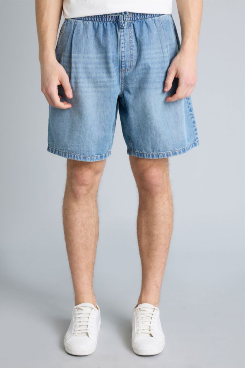 Ерлер Көк Жұмсақ фактуралы Baggy Fit джинс бермуд