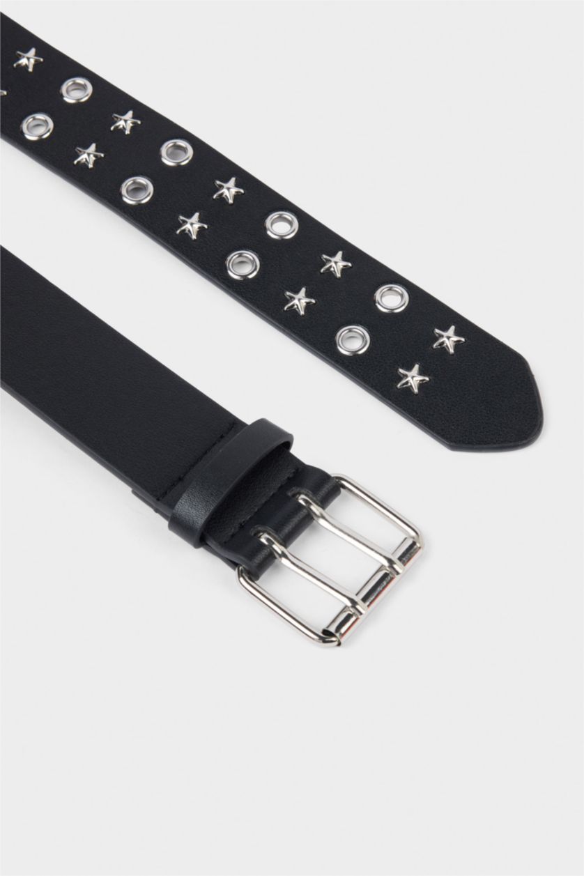 Kadın Siyah Kadın Dikdörtgen Toka Suni Deri Günlük Kemer