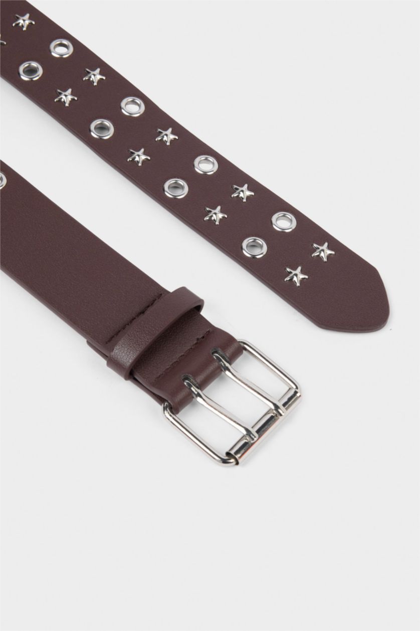 Kadın Koyu Kahve Kadın Dikdörtgen Toka Suni Deri Günlük Kemer