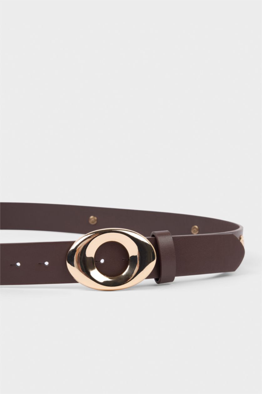 Kadın Kahve Kadın Dikdörtgen Toka Suni Deri Günlük Kemer