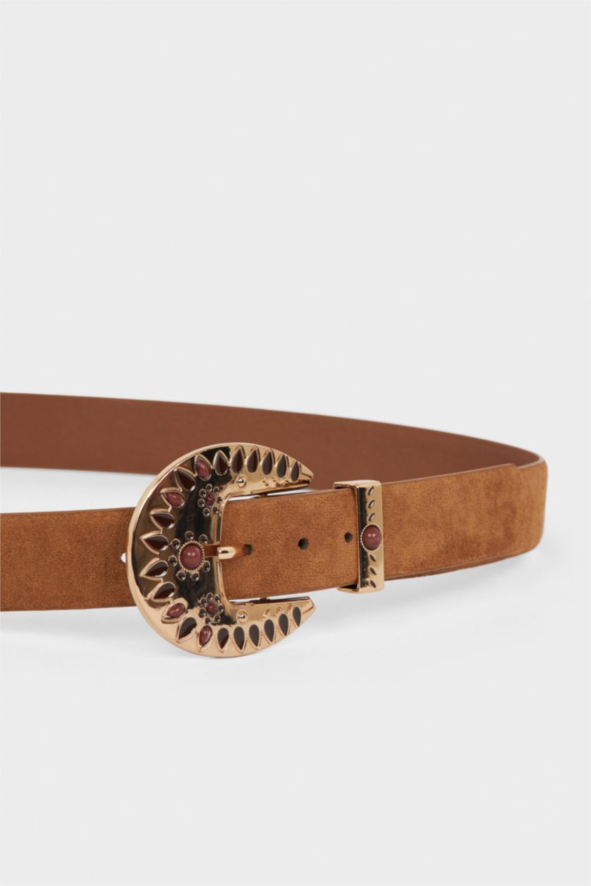 Kadın Kahve Kadın Oval Toka Suni Deri Klasik Kemer