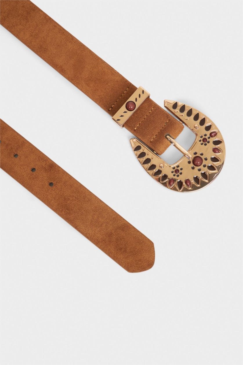 Kadın Kahve Kadın Oval Toka Suni Deri Klasik Kemer