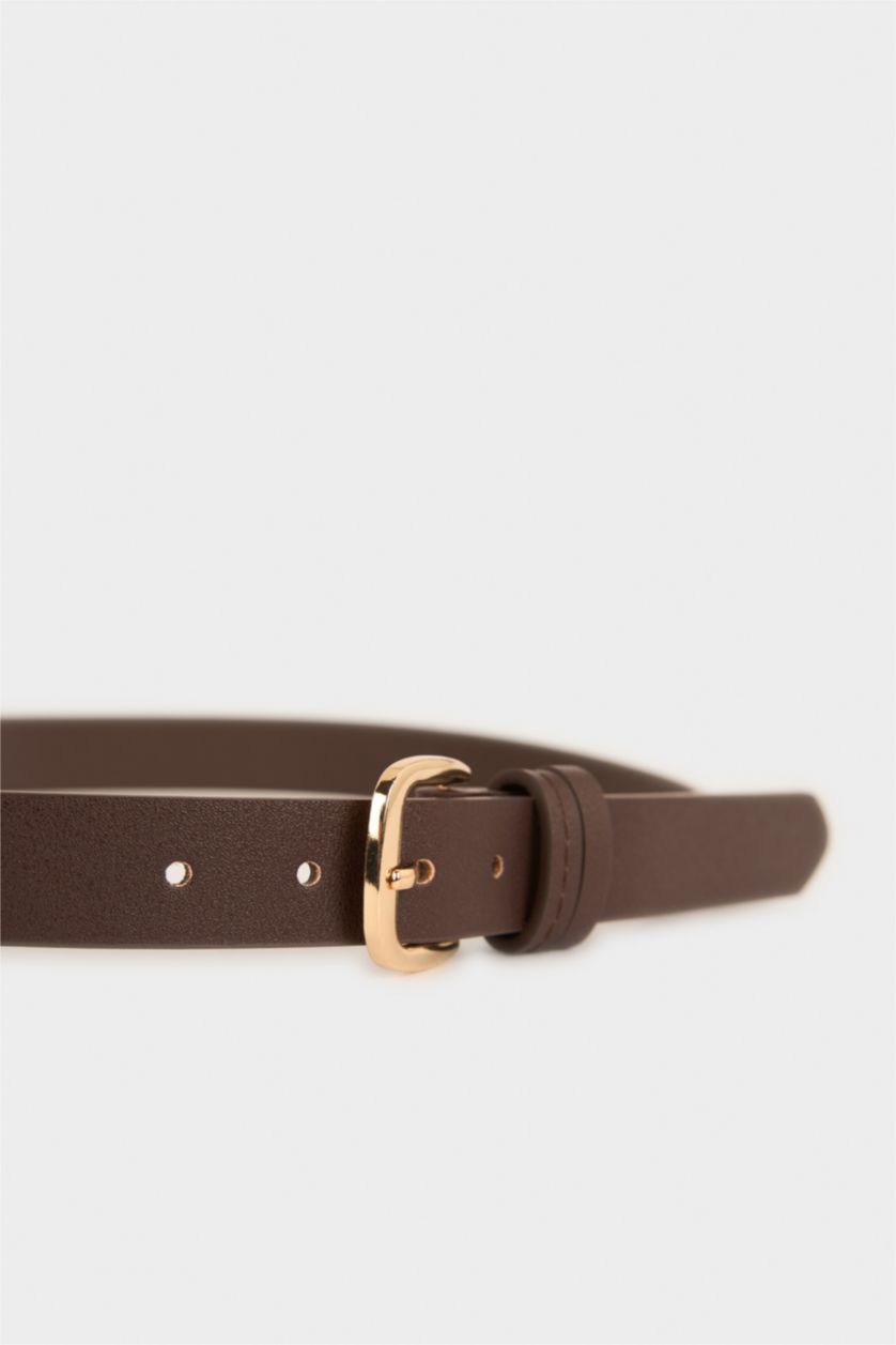 Kadın Kahve Kadın Oval Toka Suni Deri Günlük Kemer