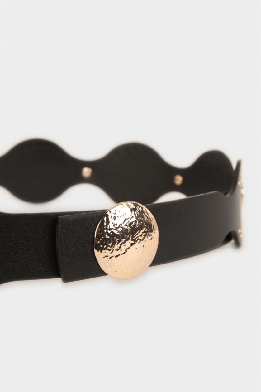 Kadın Siyah Kadın Oval Toka Suni Deri Elbise Kemeri