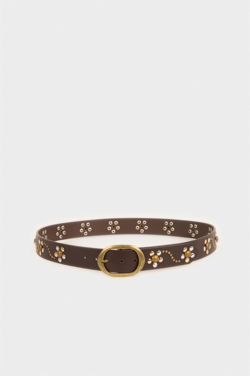 Kadın Kahve Kadın Oval Toka Suni Deri Günlük Kemer