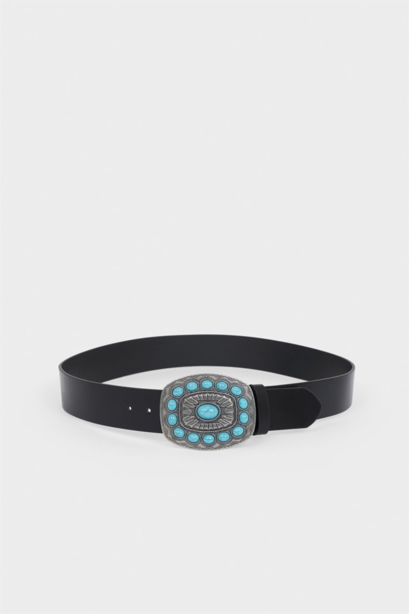 Kadın Siyah Kadın Oval Toka Suni Deri Klasik Kemer