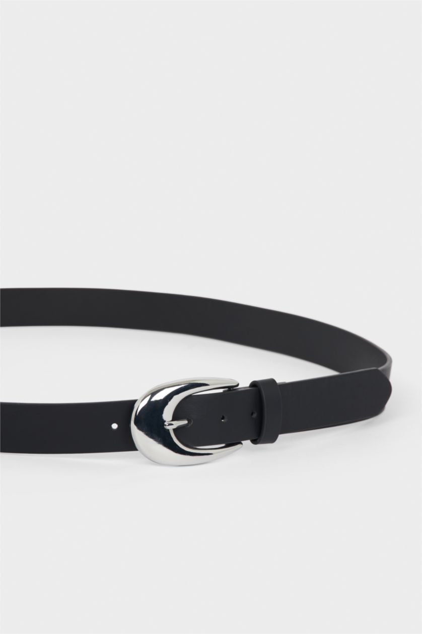 Kadın Siyah Kadın Oval Toka Suni Deri Günlük Kemer