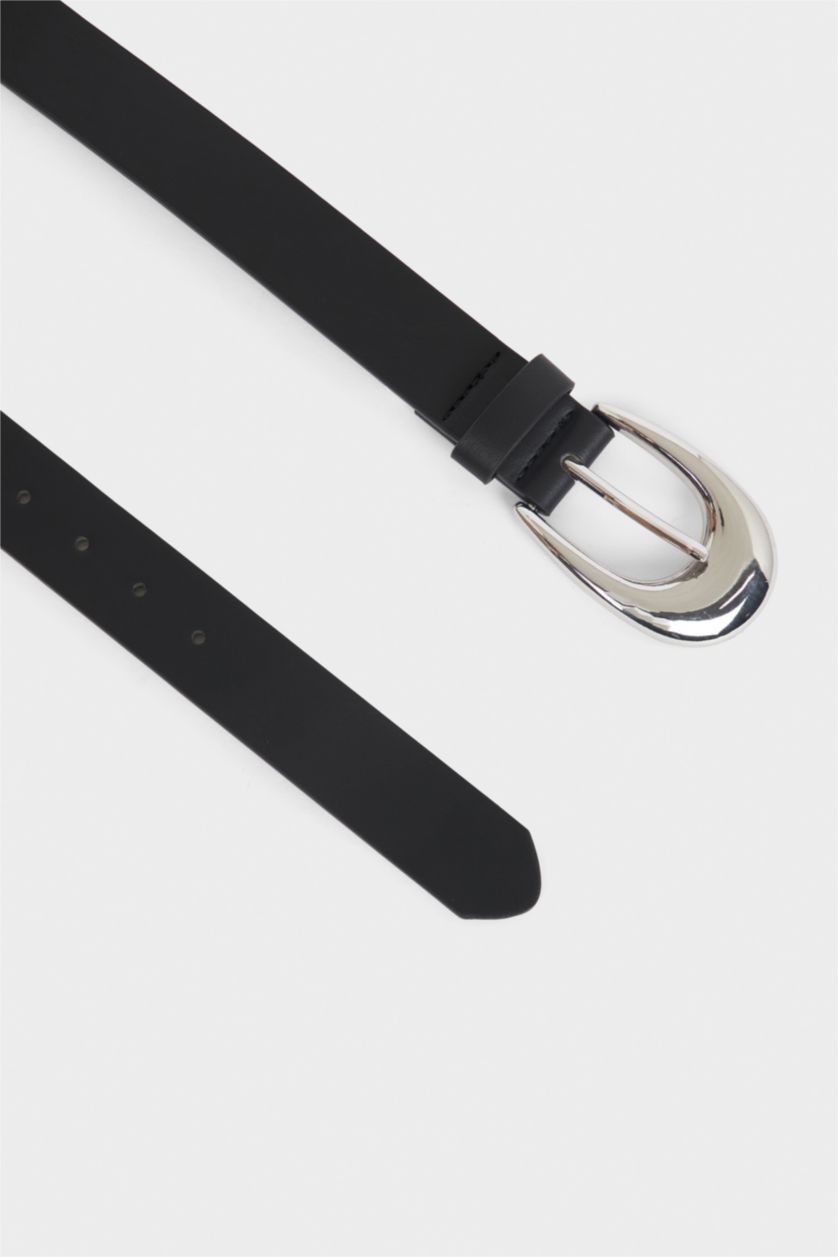 Kadın Siyah Kadın Oval Toka Suni Deri Günlük Kemer