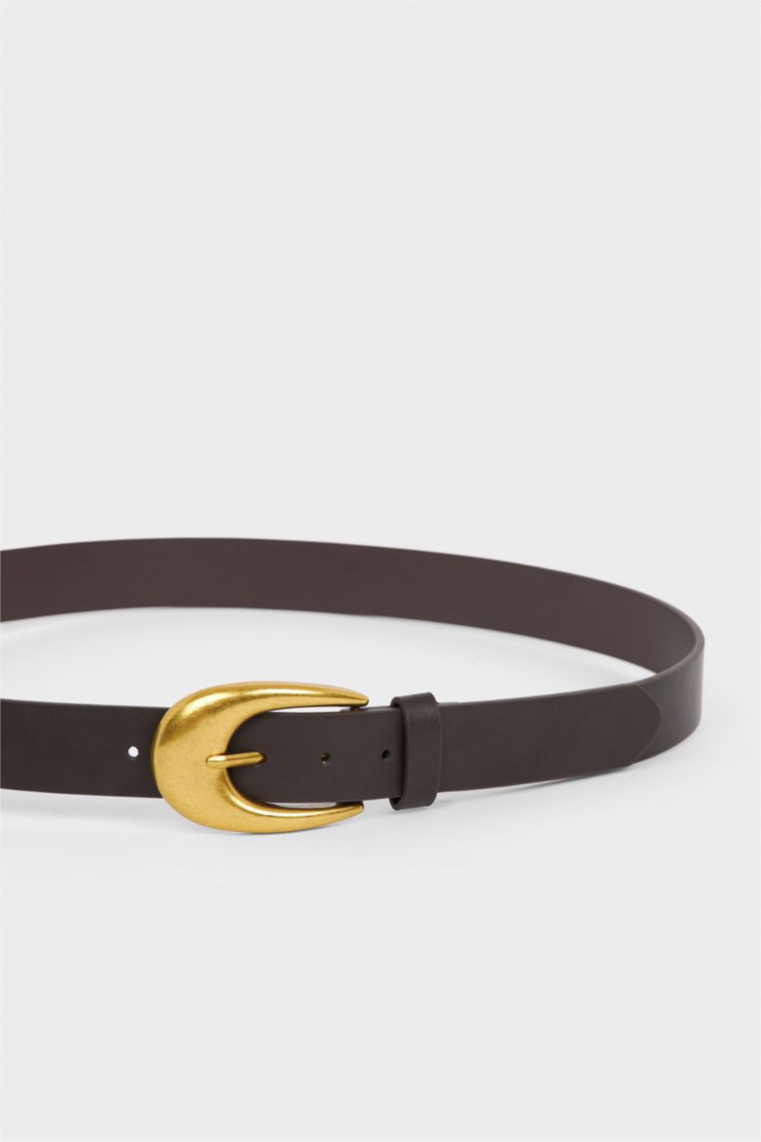 Kadın Koyu Kahve Kadın Oval Toka Suni Deri Günlük Kemer