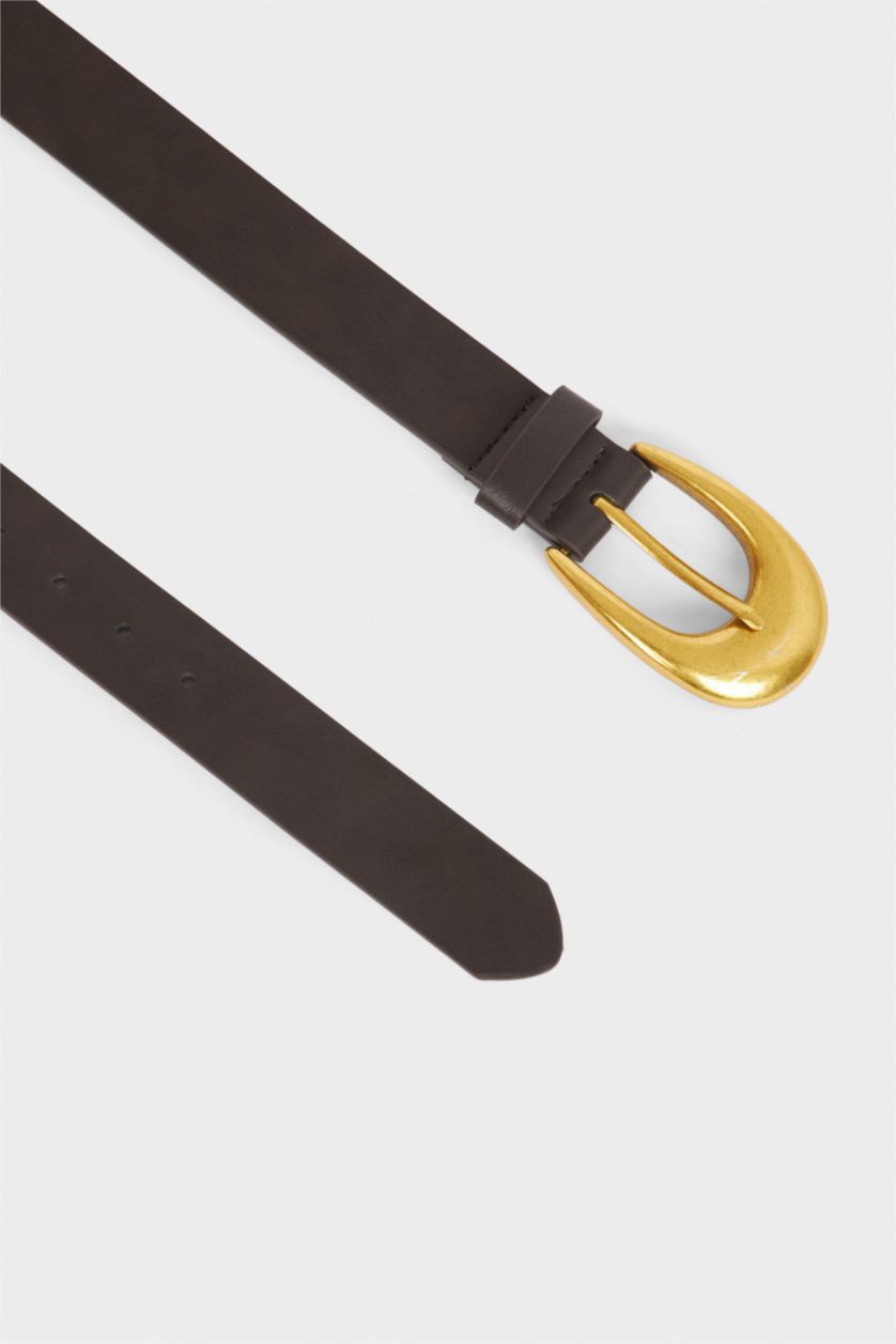 Kadın Koyu Kahve Kadın Oval Toka Suni Deri Günlük Kemer