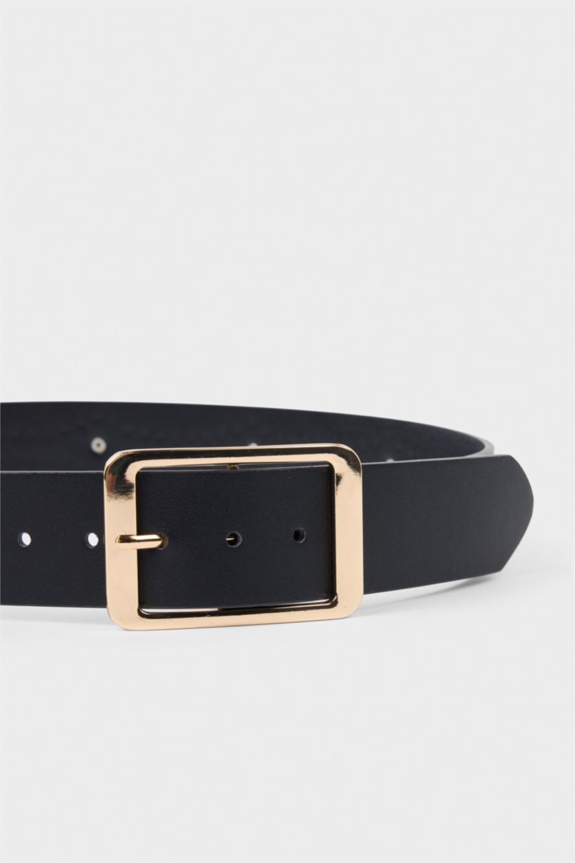 Kadın Siyah Kadın Dikdörtgen Toka Suni Deri Klasik Kemer