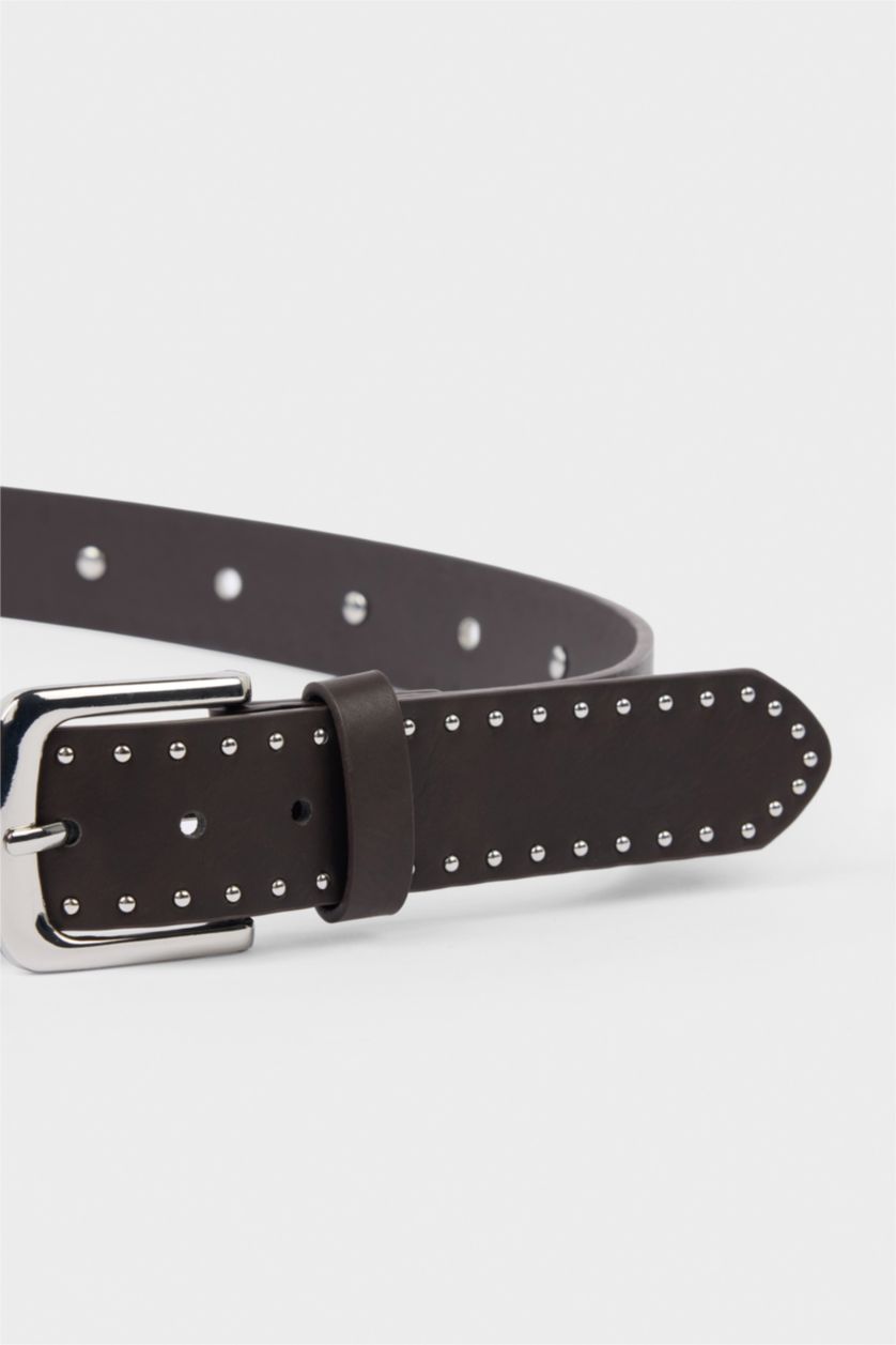 Kadın Koyu Kahve Kadın Dikdörtgen Toka Suni Deri Günlük Kemer