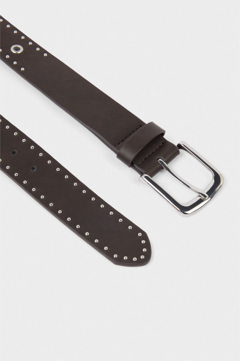 Kadın Koyu Kahve Kadın Dikdörtgen Toka Suni Deri Günlük Kemer