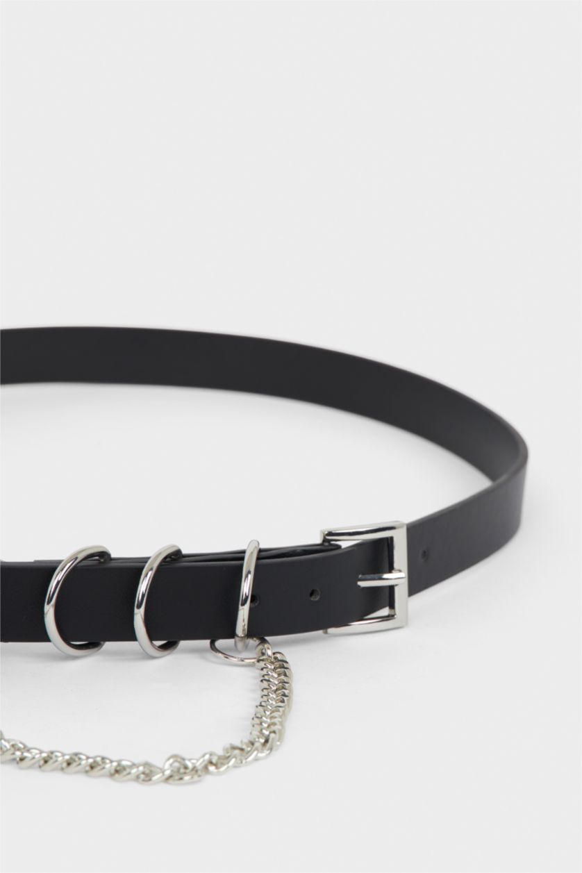 Kadın Siyah Kadın Dikdörtgen Toka Suni Deri Günlük Kemer