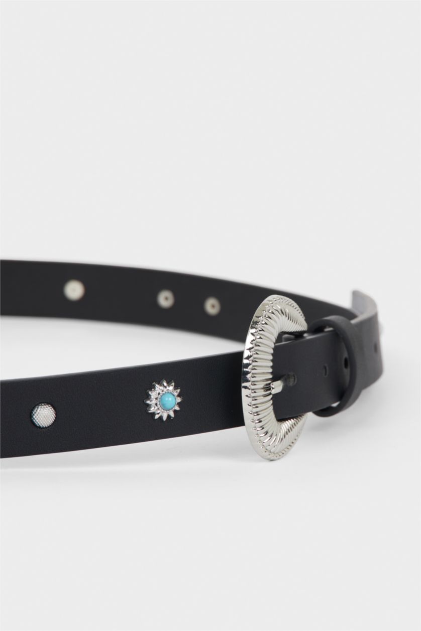 Kadın Siyah Kadın Oval Toka Suni Deri Günlük Kemer