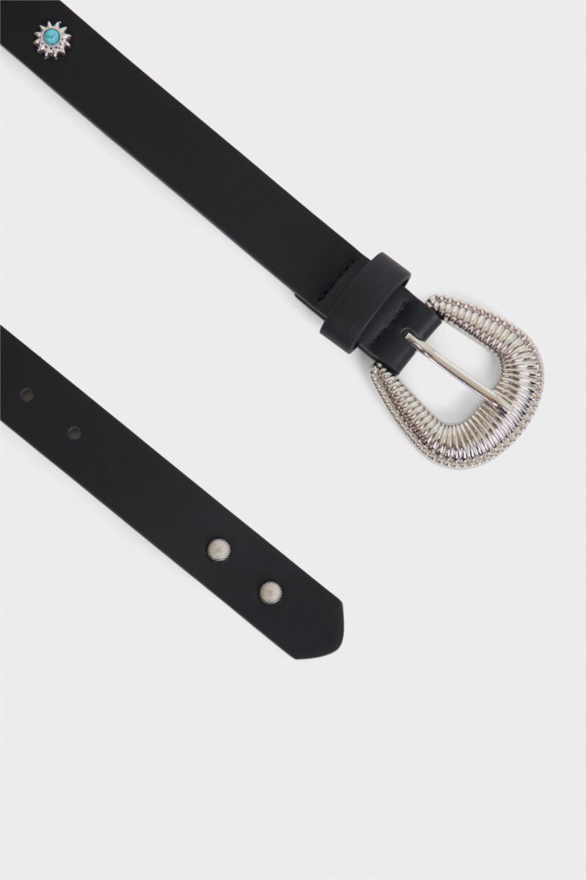 Kadın Siyah Kadın Oval Toka Suni Deri Günlük Kemer