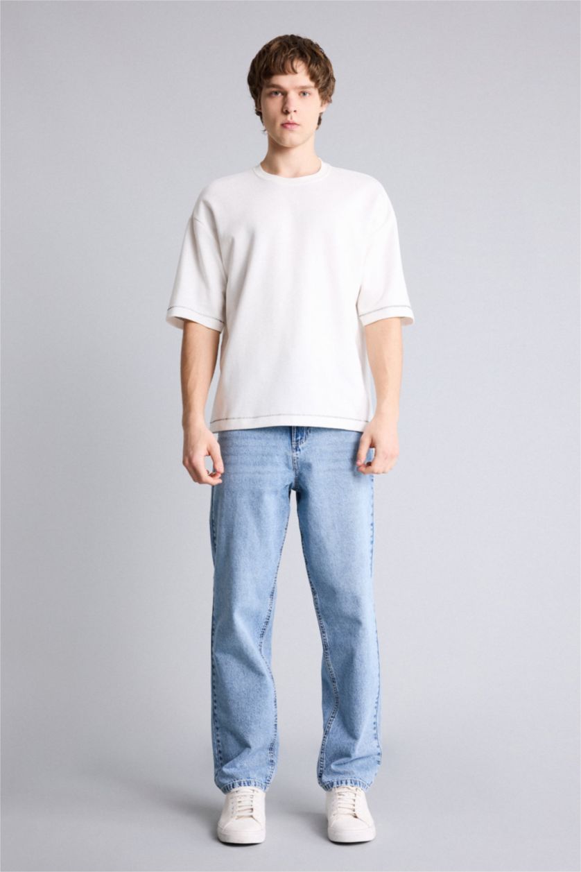 Мужчины Светло-синий Джинсы Baggy Fit с прямыми штанинами