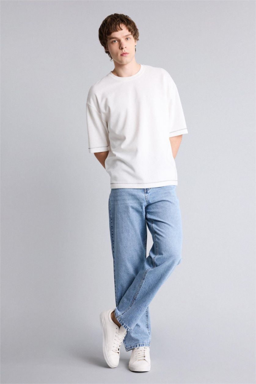 Мужчины Светло-синий Джинсы Baggy Fit с прямыми штанинами