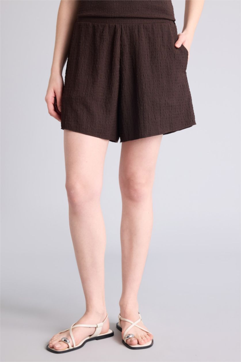 FEMME Marron Short froissé Coupe ample