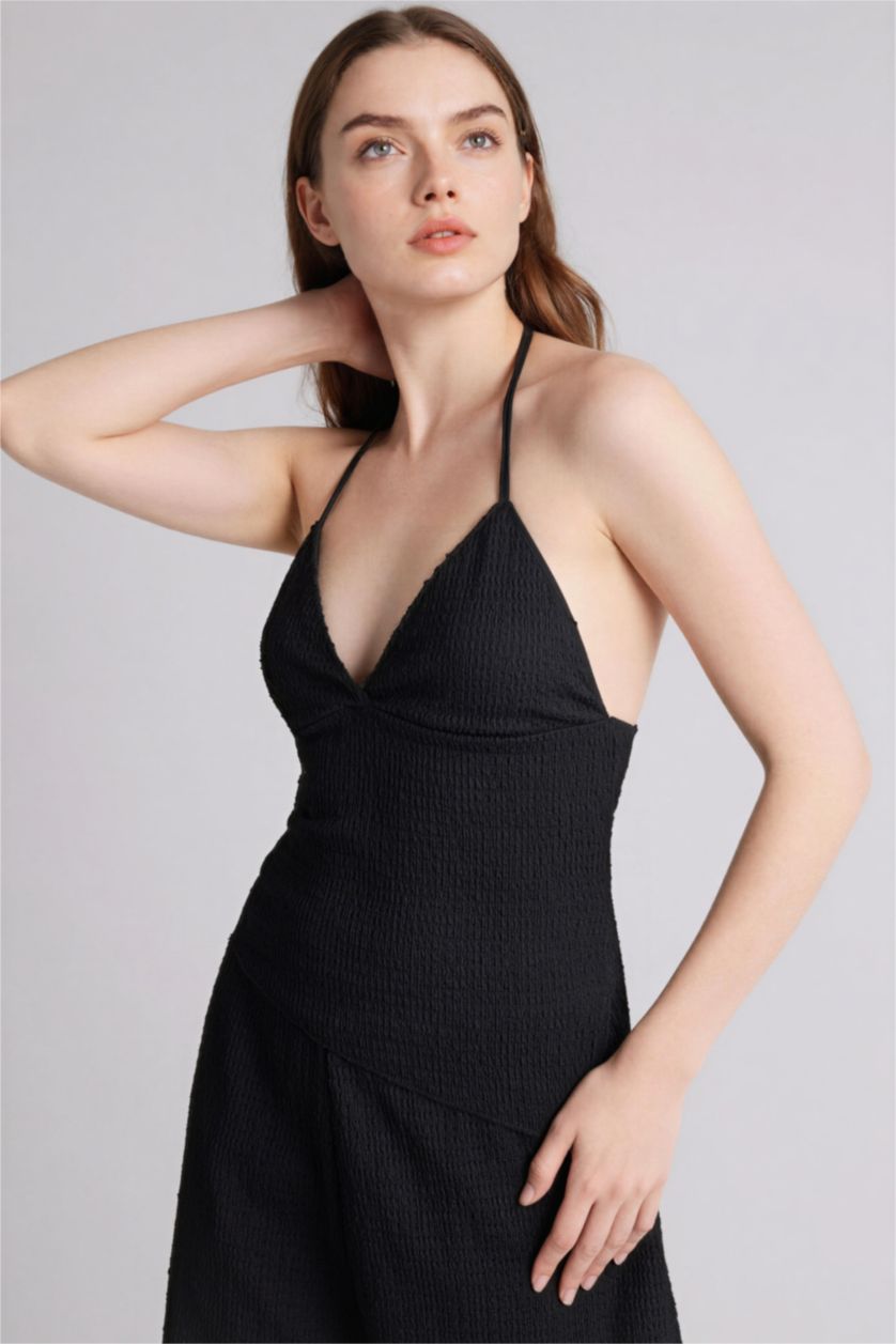 FEMME Noir Débardeur froissé asymétrique à col halter