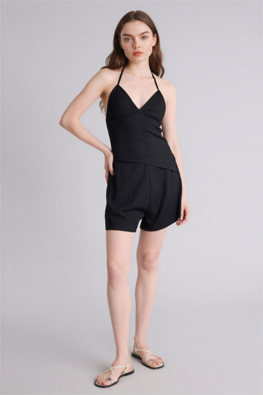 FEMME Noir Débardeur froissé asymétrique à col halter