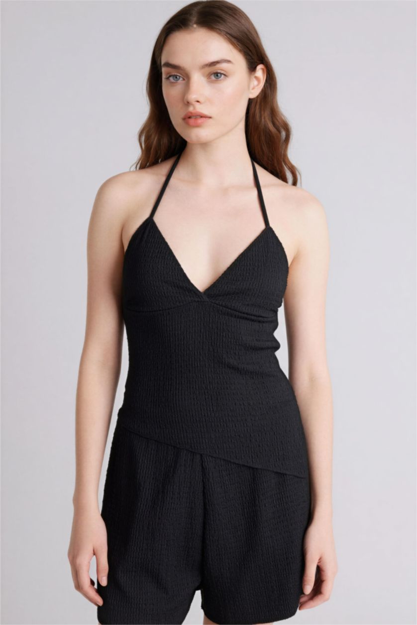 FEMME Noir Débardeur froissé asymétrique à col halter