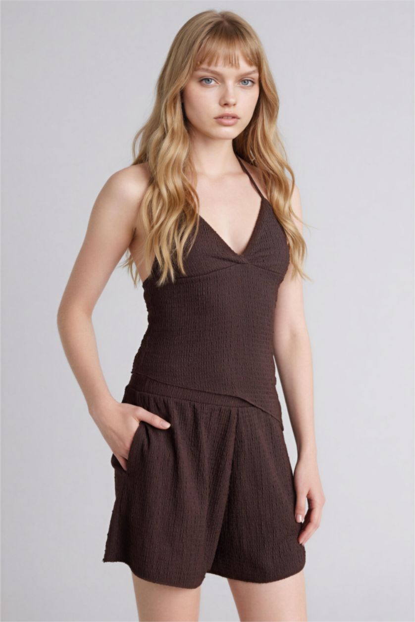 FEMME Marron Débardeur froissé asymétrique à col halter