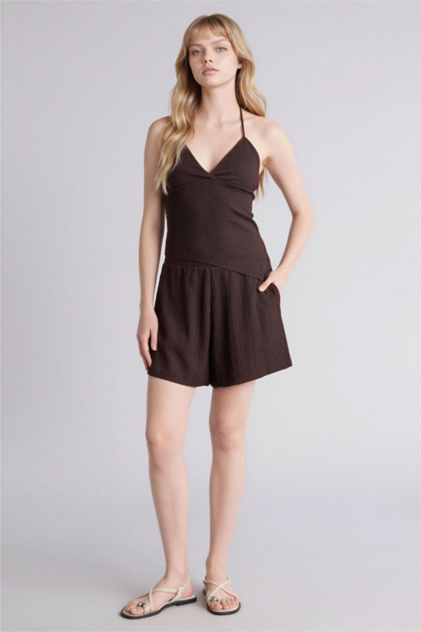 FEMME Marron Débardeur froissé asymétrique à col halter